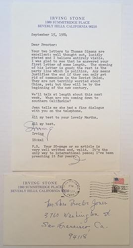 Typed Letter Signed "Irving" on personal letterhead