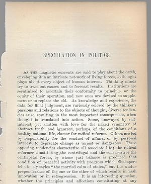 Seller image for Speculation In Politics for sale by Legacy Books II