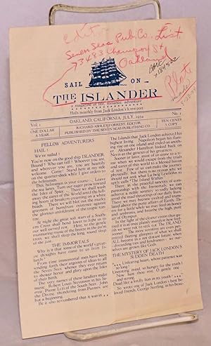 Imagen del vendedor de Sail on The Islander: a magazine of life, romance, adventure. Hails monthly from Jack London's home port. vol. 1 #1 July 1934 a la venta por Bolerium Books Inc.