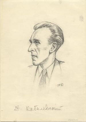 Image du vendeur pour Original portrait drawing by Aleksandr Kostomolotsky, signed by the composer and initialed by the artist, ca. 1945-50 mis en vente par J & J LUBRANO MUSIC ANTIQUARIANS LLC
