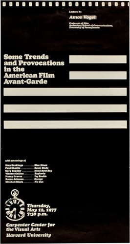 Bild des Verkufers fr Some Trends and Provocations in the American Film Avant-Garde (Original poster for a film lecture by Amos Vogel, given at Harvard University in 1977) zum Verkauf von Royal Books, Inc., ABAA