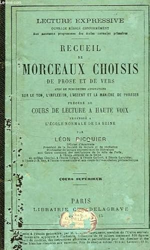 Seller image for RECUEIL DE MORCEAUX CHOISIS DE PROSE ET DE VERS, COURS SUPERIEUR for sale by Le-Livre