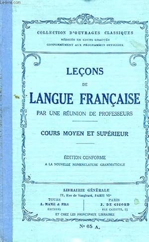 Seller image for LECONS DE LANGUE FRANCAISE, COURS MOYEN ET SUPERIEUR for sale by Le-Livre