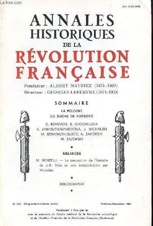 Bild des Verkufers fr ANNALES HISTORIQUES DE LA REVOLUTION FRANCAISE - N246 - OCT-DECEMBRE 1981 / LA POLOGNE / DU DUCHE DE VARSOVIE / BEAUVOIS D, GROCHULSKA B, JANASJEN-IVANICKOVA H ETC. zum Verkauf von Le-Livre