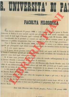 Facoltà filosofica. Corso per insegnanti delle scuole secondarie comunali e provinciali.