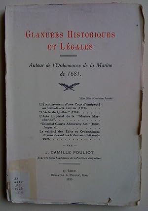 Imagen del vendedor de Glanures historiques et lgales autour de l'ordonnance de la marine de 1681 a la venta por Claudine Bouvier