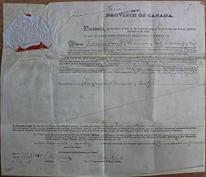Image du vendeur pour Province of Canada Land Grant to Thomas Sloan of the Township of Derby in the County of Grey, Innkeeper, (signed by W.E. Head, Andrew Russell) mis en vente par Lord Durham Rare Books (IOBA)