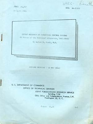 Bild des Verkufers fr Soviet Research on Biological Control Systems: A Survey of the Published Literature, 1962-1963 zum Verkauf von Cream Petal Goods