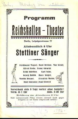 Programm Reichshallen - Theater, Berlin, Leipziger Straße 77. Programm der Stettiner Sänger (Ferd...