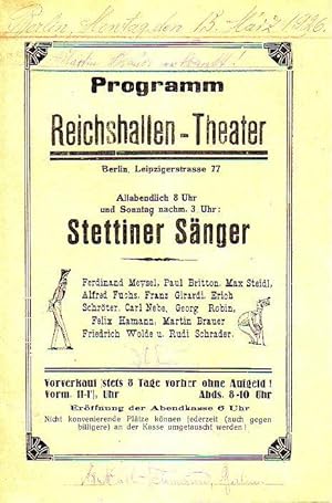 Programm Reichshallen - Theater, Berlin, Leipziger Straße 77. Programm der Stettiner Sänger (Ferd...