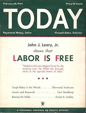 Seller image for Today: An Independent Journal of Public Affairs: Volume I, No 18: February 10, 1934 for sale by Dorley House Books, Inc.