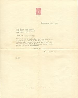 1936 Rockwell Kent Writes to Stow Wengenroth about Reproducing a Kent Lithograph