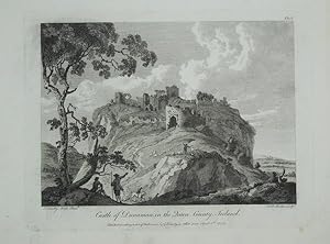 Original Antique Engraving Illustrating a View of Castle of Dunamau, in the Queen's County, Irela...