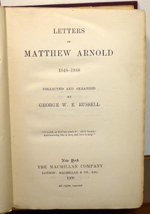 Imagen del vendedor de LETTERS OF MATTHEW ARNOLD 1848-1888 [Two Volumes in One] a la venta por RON RAMSWICK BOOKS, IOBA