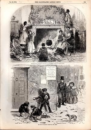Seller image for ENGRAVING:: "2 Scenes: Christmas-Eve--Putting Up the Holly and Mistletoe; & The Boys in the Snow ".engraving from The Illustrated London News, December 22, 1855 for sale by Dorley House Books, Inc.