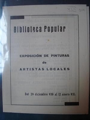 EXPOSICIÓN de Pinturas de Artistas Locales. Del 29 de Diciembre 930 al 12 de Enero 931.