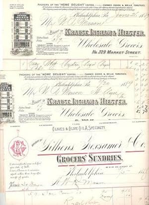 GROUP OF THREE (3) RECEIPTS FOR VARIOUS FOODS PURCHASED BY W.R. MASON FROM TWO PHILADELPHIA FIRMS...