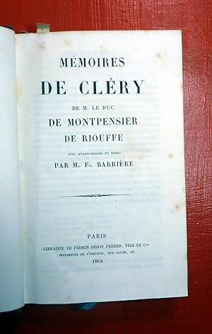 Seller image for Mmoires de Clry, de M. le Duc de Montensier, de Riouffe. for sale by E. & J.L  GRISON