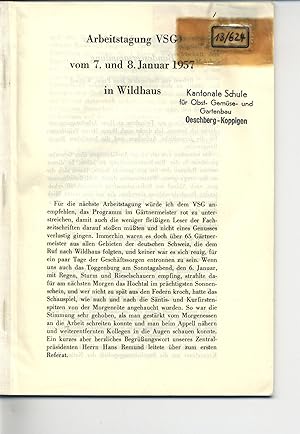 Imagen del vendedor de Arbeitstagung VSG vom 7. und 8. Januar 1957 in Wildhaus. a la venta por Antiquariat Bookfarm