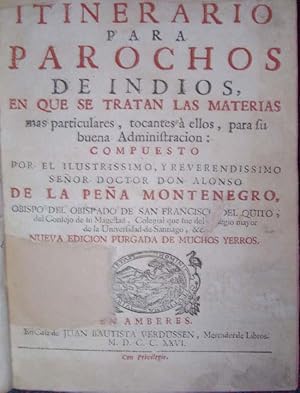 Imagen del vendedor de Itinerario para Parochos de Indios, En que se Tratan las Materias mas Particulares, Tocantes a Ellos, Para su Buena Administracin a la venta por LIBROS EL CID CAMPEADOR