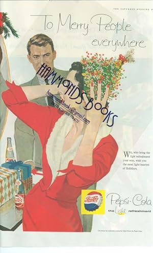 Seller image for Advertisement for Pepsi Cola - Christmas Ad - "To Merry People Everywhere." with Beautiful Old-Style, Hand Drawn Illustration for sale by Hammonds Antiques & Books