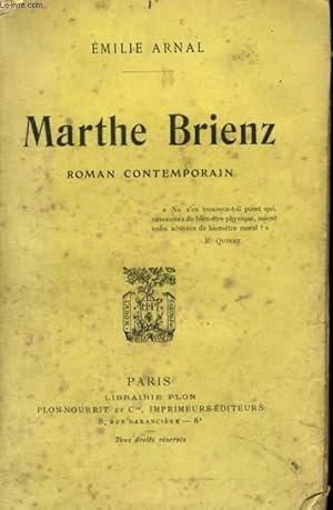 Bild des Verkufers fr MARTHE BRIENZ zum Verkauf von Le-Livre