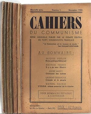 Cahiers du communisme. Tête de collection, du N° 1 (novembre 1944) au N° 7 (mai 1945). 7 volumes.
