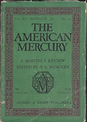 Imagen del vendedor de The American Mercury: Volume XV, No. 59: November 1928 a la venta por Clausen Books, RMABA