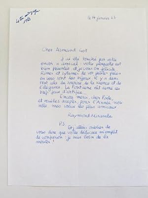 1 Lettre autographe signée du poète et émailleur bordelais Raymond Mirande.
