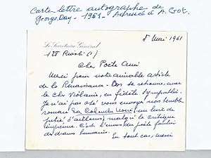Lettre autographe signée de l'écrivain George-Day