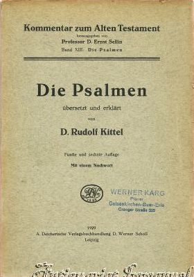 Bild des Verkufers fr Die Psalmen. bersetzt und erklrt von D. Rudolf Kittel. zum Verkauf von Antiquariat Immanuel, Einzelhandel