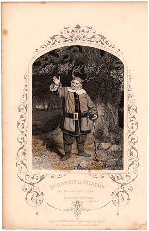 Image du vendeur pour 1860 Shakespearean Steel Engraving, "Mr. Hackett as Falstaff" (Antlers) ("Merry Wives of Windsor", Act 5, Scene 5). Hollis of The London Printing and Publishing Company (engraving); Mayall (daguerreotype); Shakespeare, William (author) mis en vente par Singularity Rare & Fine