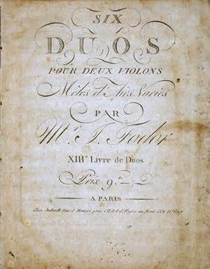 Image du vendeur pour Six duos [C, A, d, C, G, a] pour deux violons mls d`airs varis. XIIIe livre de duos mis en vente par Paul van Kuik Antiquarian Music