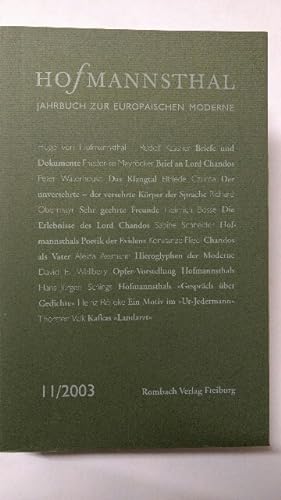Bild des Verkufers fr Hofmannsthal Jahrbuch 11/2003. Jahrbuch zur Europischen Moderne. zum Verkauf von KULTur-Antiquariat