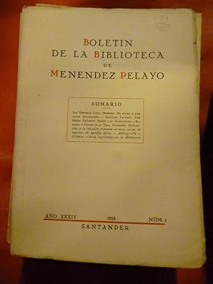 Imagen del vendedor de BOLETN DE LA BIBLIOTECA DE MENNDEZ PELAYO. Ao XXXIV, Nm. 1. a la venta por Carmichael Alonso Libros