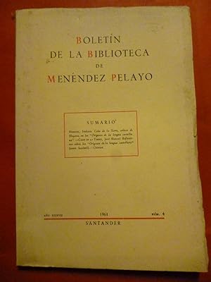 Bild des Verkufers fr BOLETN DE LA BIBLIOTECA DE MENNDEZ PELAYO. Ao XXXVII, Nm. 4. zum Verkauf von Carmichael Alonso Libros