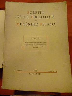 Seller image for BOLETN DE LA BIBLIOTECA DE MENNDEZ PELAYO. Ao XXVIII, Nms. 3-4. for sale by Carmichael Alonso Libros