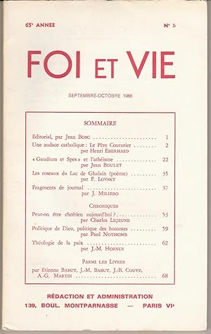 Bild des Verkufers fr FOI ET VIE 65e Anne n 5 Septembre-Octobre 1966 zum Verkauf von Bouquinerie L'Ivre Livre