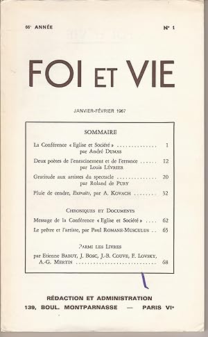 Bild des Verkufers fr FOI ET VIE 66e Anne n 1 Janvier-Fvrier 1967 zum Verkauf von Bouquinerie L'Ivre Livre