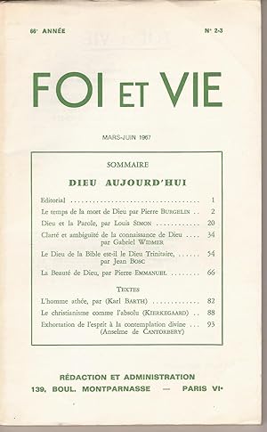 Bild des Verkufers fr FOI ET VIE 66e Anne n 2-3 Mars-Juin1967 Dieu aujourd'hui zum Verkauf von Bouquinerie L'Ivre Livre