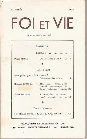 Bild des Verkufers fr FOI ET VIE 67e Anne n 6 Novembre-Dcembre 1968 zum Verkauf von Bouquinerie L'Ivre Livre