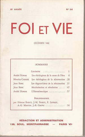 Bild des Verkufers fr FOI ET VIE 68e Anne n 5-6 Dcembre 1969 zum Verkauf von Bouquinerie L'Ivre Livre
