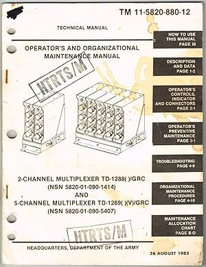 TM 11-5820-880-12: MULTIPLEXER TD-1288()/GRC - OPERATOR'S AND ORGANIZATIONAL MAINTENANCE