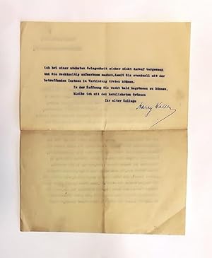 Maschinengeschriebener Brief mit eigenhäniger Unterschrift von Harry Walden am 15. VI. 1919.