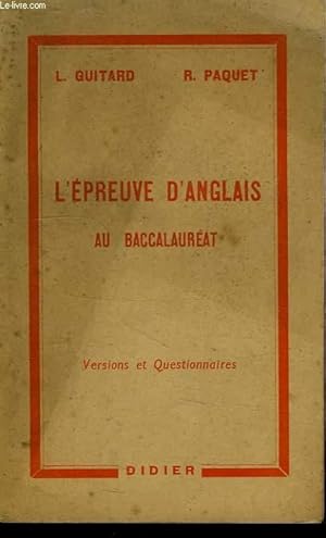 Seller image for L'EPREUVE D'ANGLAIS AU BACCALAUREAT for sale by Le-Livre