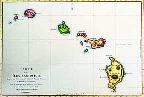 Carte des Iles Sandwich. Map of Hawaii.