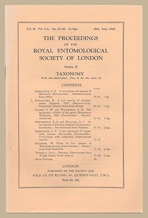 Image du vendeur pour The Proceedings of the Royal Entomological Society of London Vol 31 mis en vente par Martin Harrison