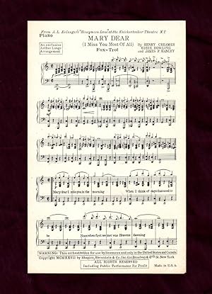 Mary Dear (I Miss You Most of All) / 1927 Vintage Fox-Trot Sheet Music (Henry Creamer, Eddie Dowl...