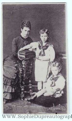 Seller image for Reproduction of a portrait photo, unsigned, from circa 1874, (1847-1928, Empress, sister of Queen Alexandra), & her sons NICHOLAS II, 1868-1918, and GEORGE, 1871-1899)] for sale by Sophie Dupre  ABA ILAB PADA