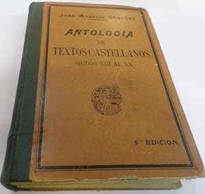 Seller image for ANTOLOGIA DE TEXTOS CASTELLANOS Siglos XIII al XX. Incluye ndice de prcticas de Lengua Espaola sobre textos castellanos. for sale by Librera Hijazo